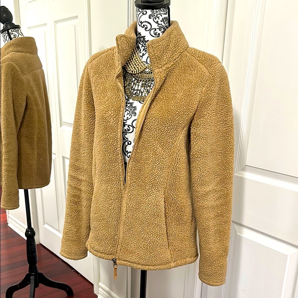 Cloudveil Tan Teddy Jacket with Cozy Fuzzy Material and High Collar